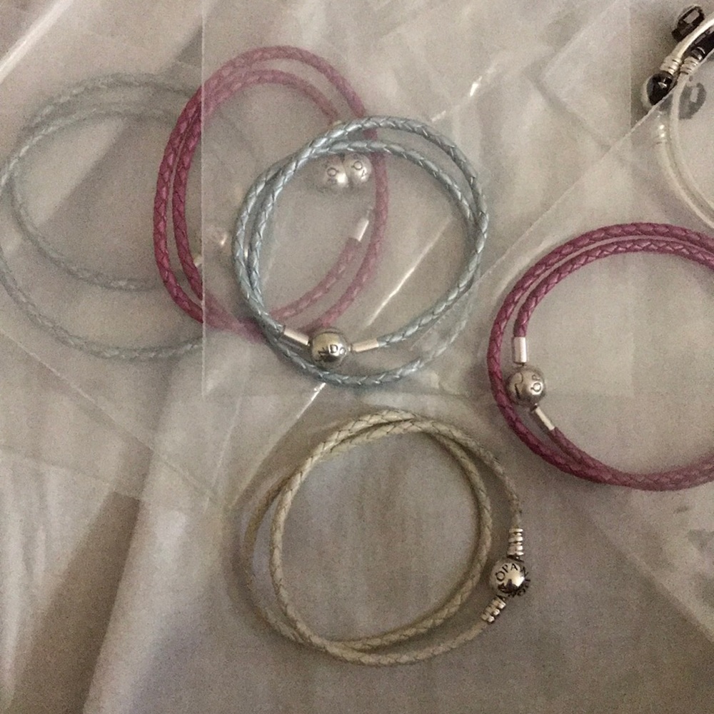 2 pink, 2 baby blue, & 1 white Pandora leathers